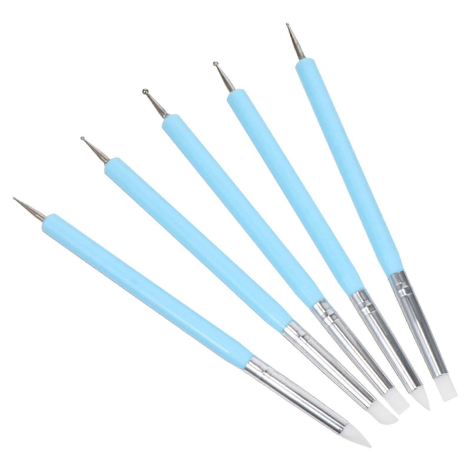 5 Pieces Nail Art Dotting Tools with Silicone Brush for Gel Pen Art Perfect for Home Use or Salon