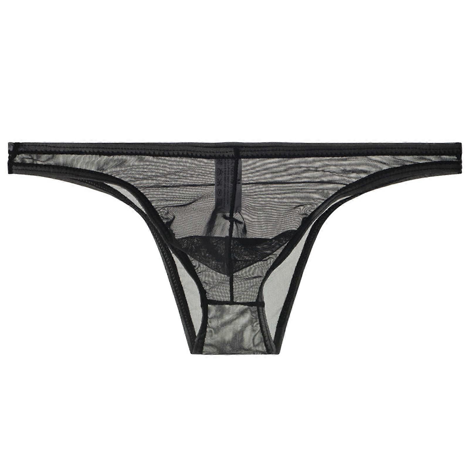 String Thong Men's Mesh Underwear Soft Pouch Transparent Low Waist Lace G String Black 3XL