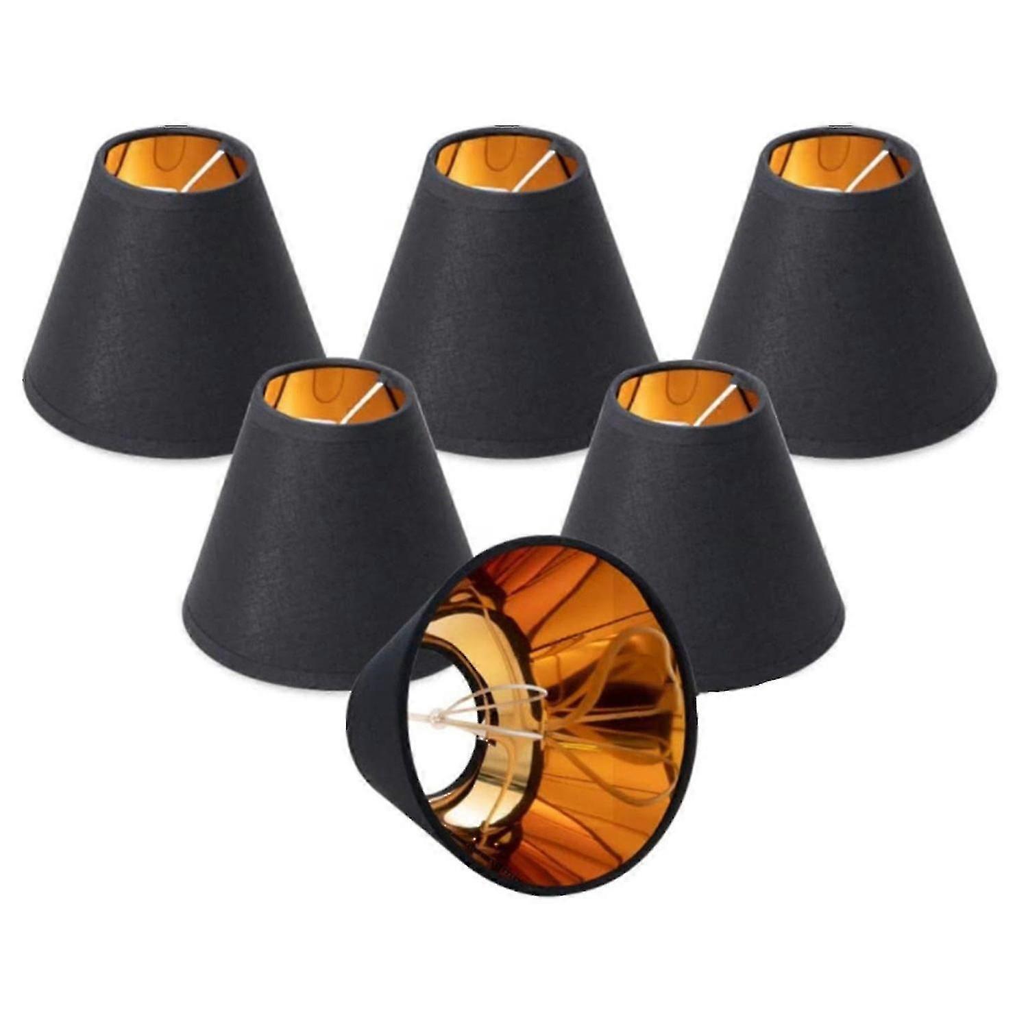 6 Pack Small Black Gold E14 Lampshades for Table & Floor Lamps
