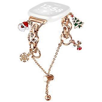 TKdaddy For Fitbit Versa 3 / Sense Electroplated Metal Alloy Band Single Loop Chain Bracelet Strap Rose Gold / Christmas