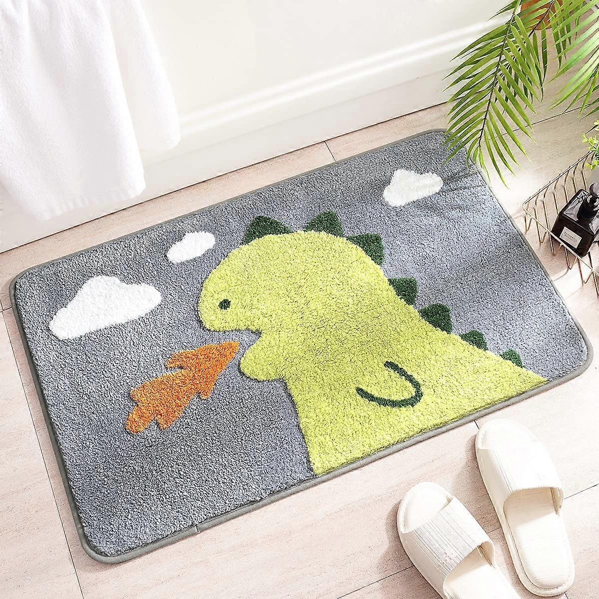 Bath Mat For Bathroom Non-Slip Soft Microfiber 50 x 80 cm Rectangular Dinosaur Theme Plush Super Absorbent