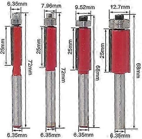 4 قطع 1/4 "نسخ بت القاطع DIY أدوات طحن النجارة مع أعلى تحمل ، عرقوب دافق تريم راوتر