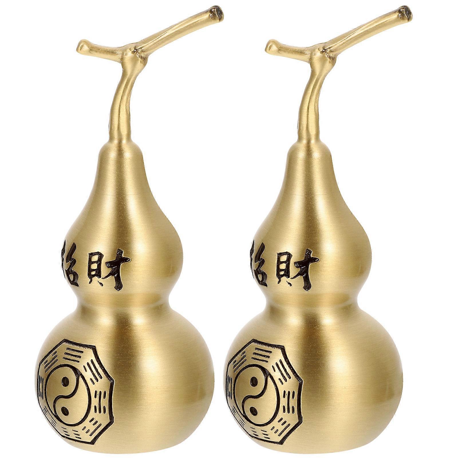 Gourd Decoration 2Pcs Home Copper Ornaments Office Decor Item 7.80X3.00X3.00cm Golden Elegant Design