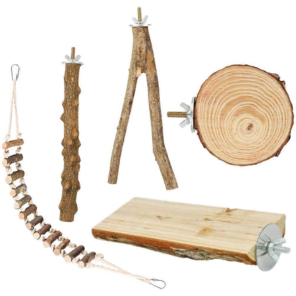 Wooden Bird Perch Sticks For Parrots 5Pcs Ladder Style Indoor Use Resting Exercise Equipment