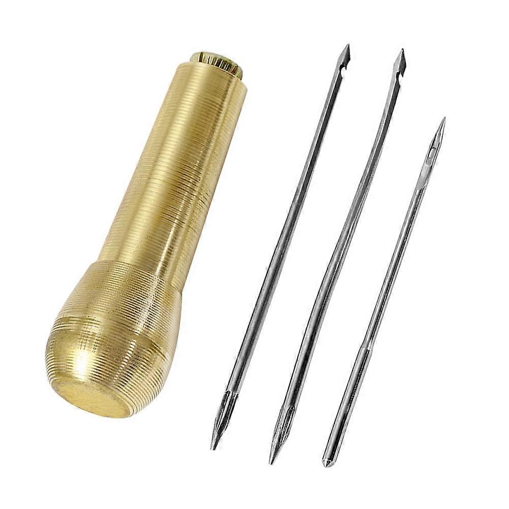 Copper Awl Suite for Sewing Use Golden Pieces Includes Cone and Needles
