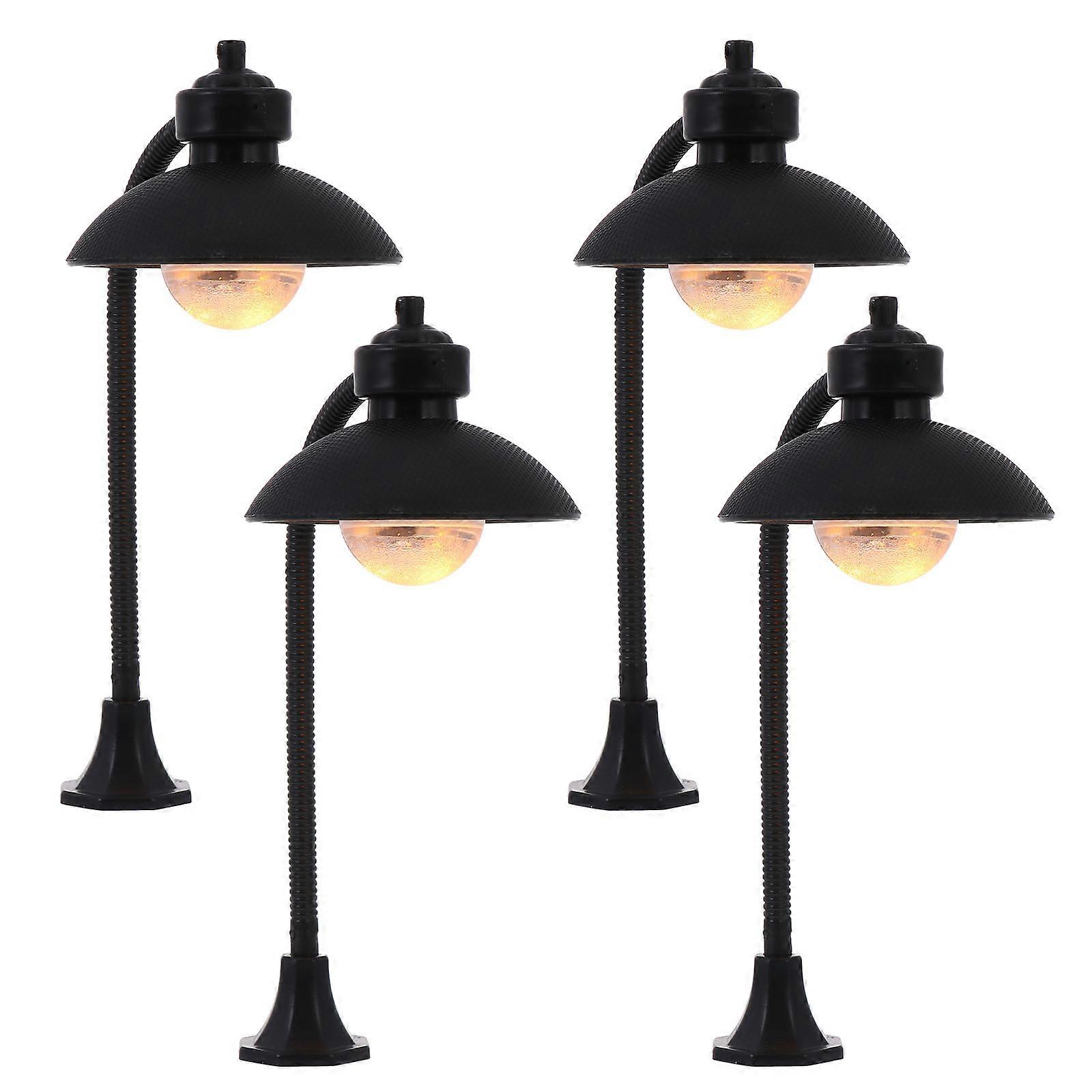 Mini Light Post For Crafts 4Pcs Model Decorative Lights Black PVC For Desktop Decor