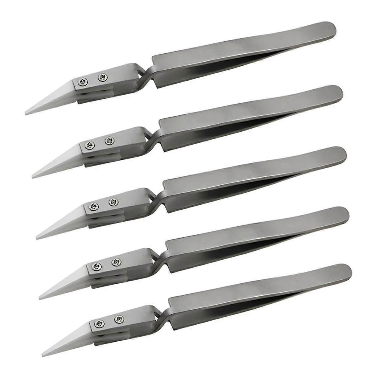 5PCS Ceramic Tip Electronic Soldering Tweezers,Anti-Static Reverse Acid Resistant Precision Chuck Ceramic Tweezers-B