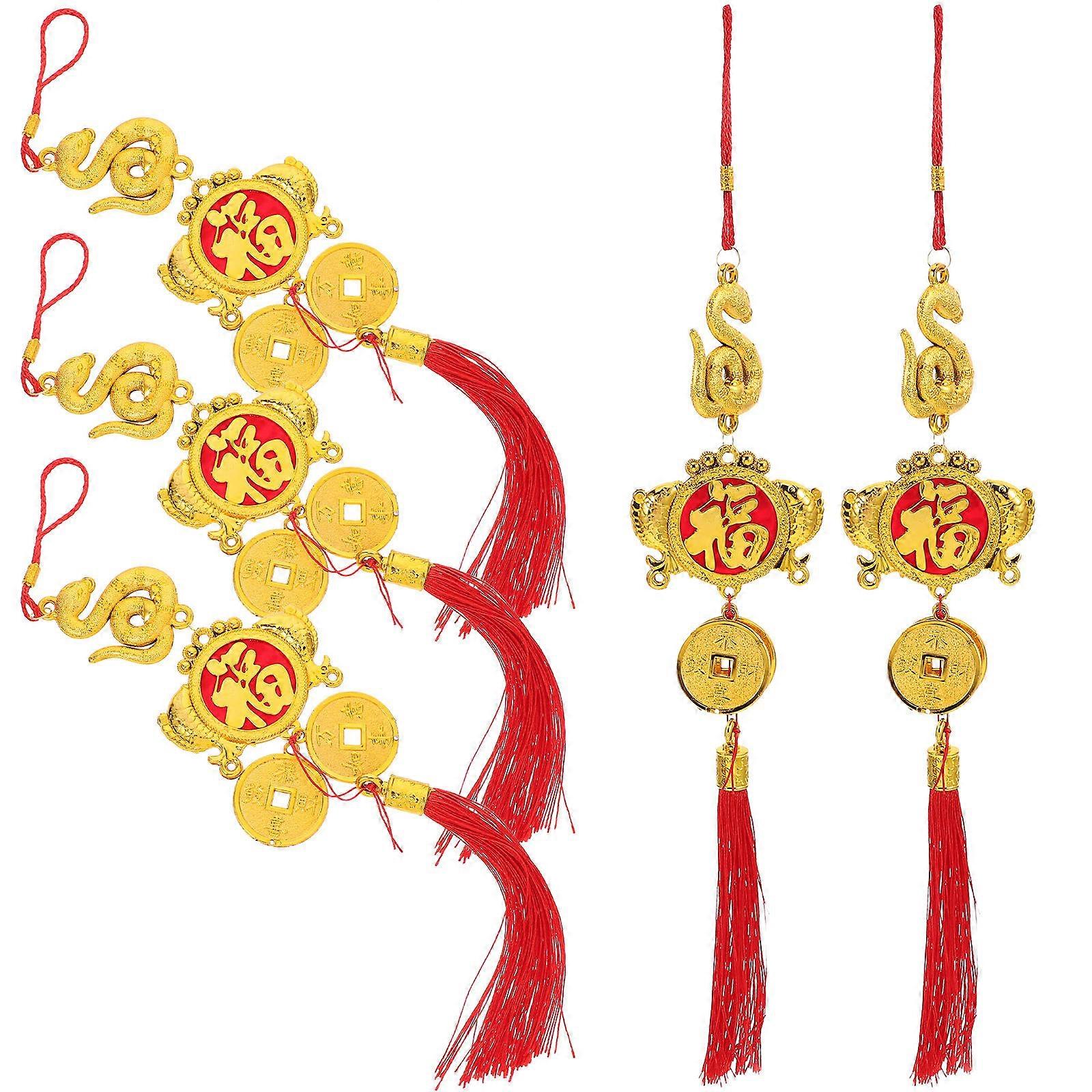 Lunar New Year 5Pcs Hanging Ornament With Potted Craftsmanship And Snake Design