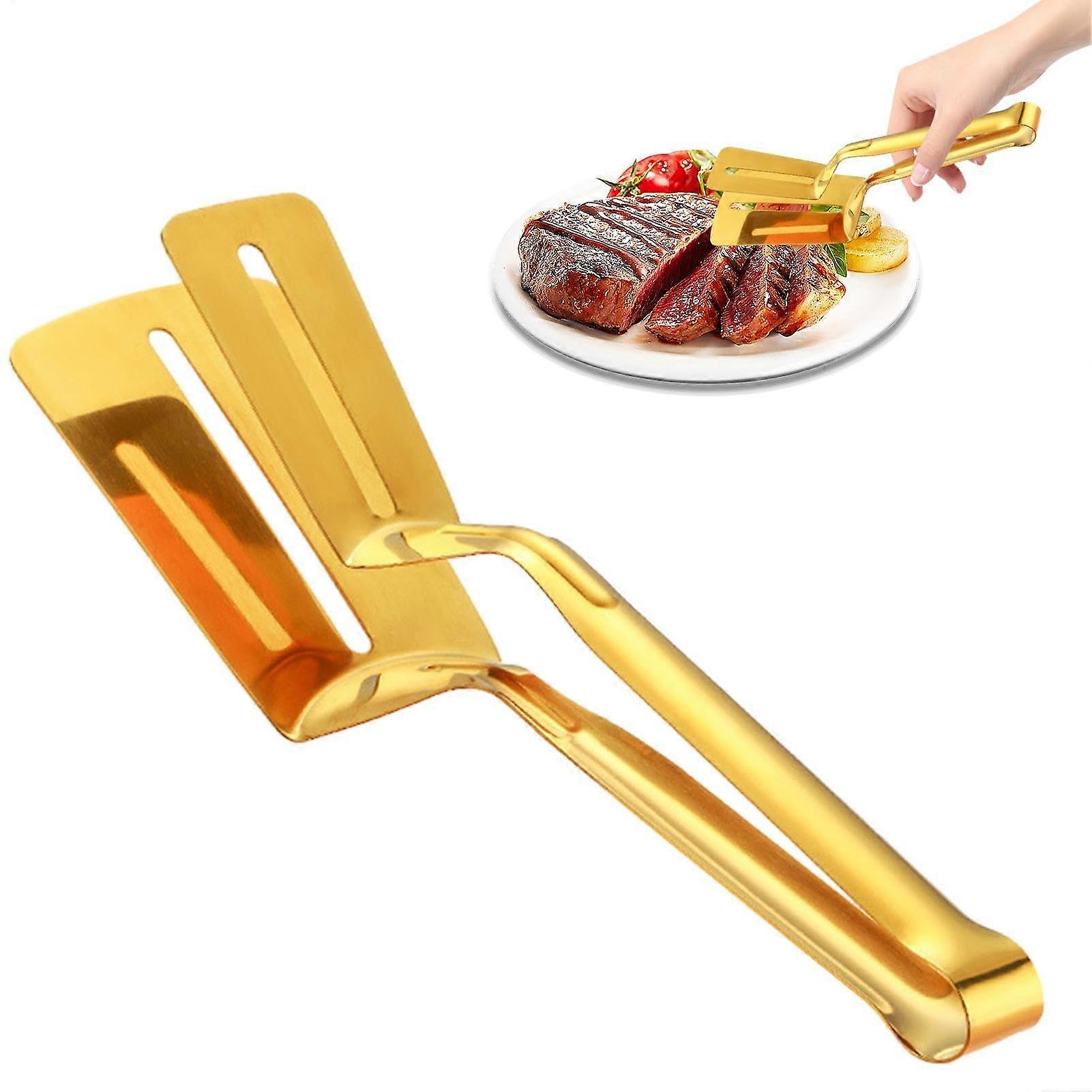 Double-Sided Stainless Steel Spatula Fish Turner, Ergonomic Handle, Non-Slip Clamp For Fish, Steak, Eggs