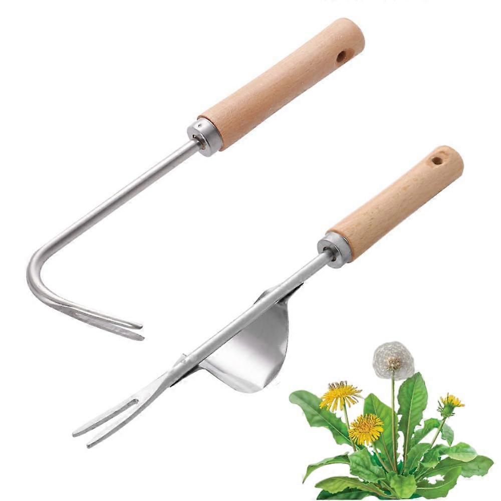 Stainless Steel Weeder with Wooden Handle for Digging Transplanting