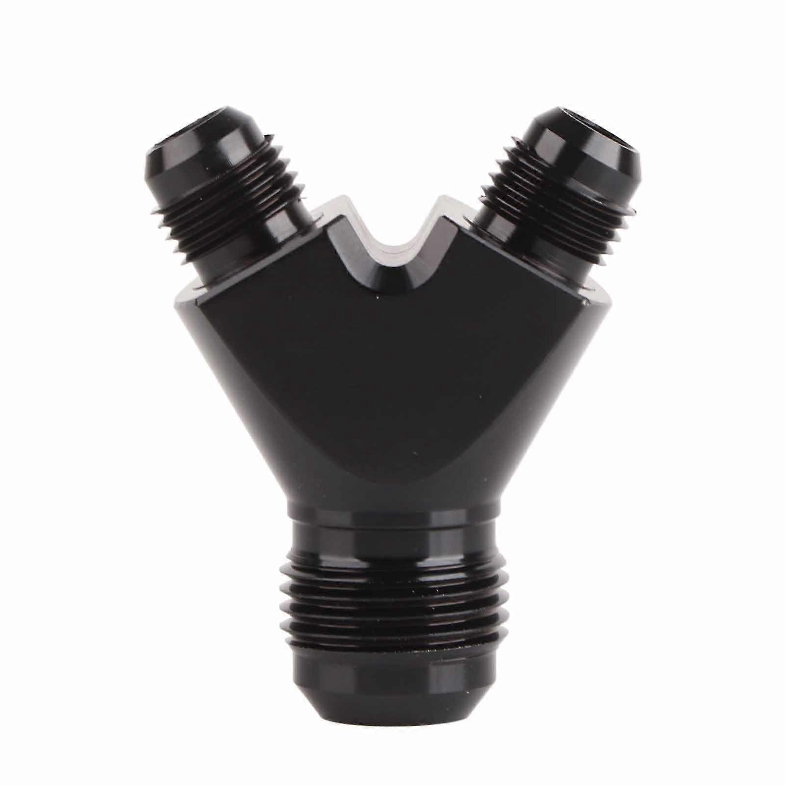 AN10 to AN6 Male Flare Y Block Adapter, Black High Flow Liquid or Gas Splitter, Compact Design, Direct Hose Connection