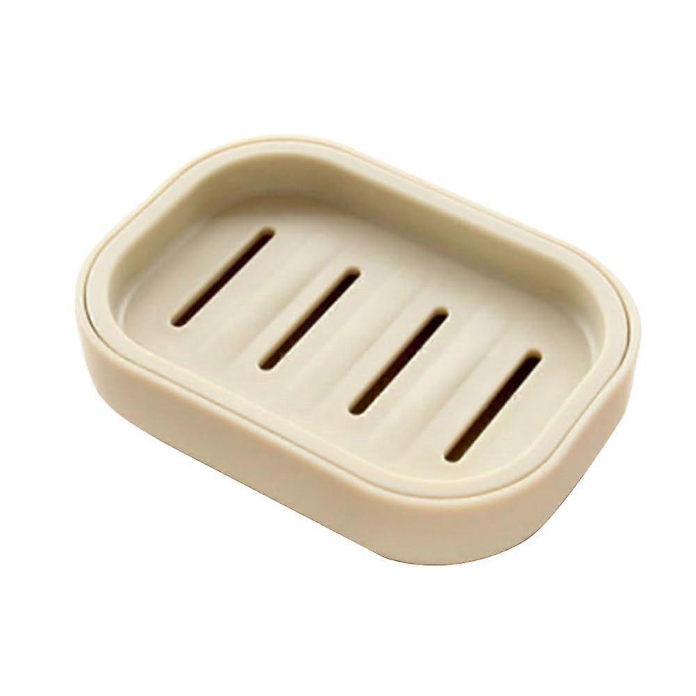 Soap Dish, Brown Plastic Double Soap Holder Box with Drainage for Bathroom Shower Keep Soap Dry (Square) Khaki 1