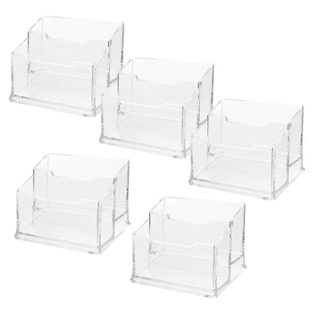 Transparent Plastic Business Card Holder Set – 5pcs Clear Desk Organizer with Stable Base for Office Displays, Exhibitions & Workspaces