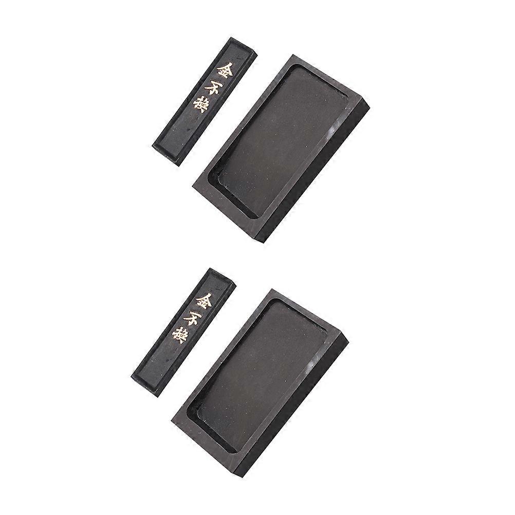 Painting Inkstone Inkstone for Calligraphers Black Ribbed Stone Ink Container 1 Set