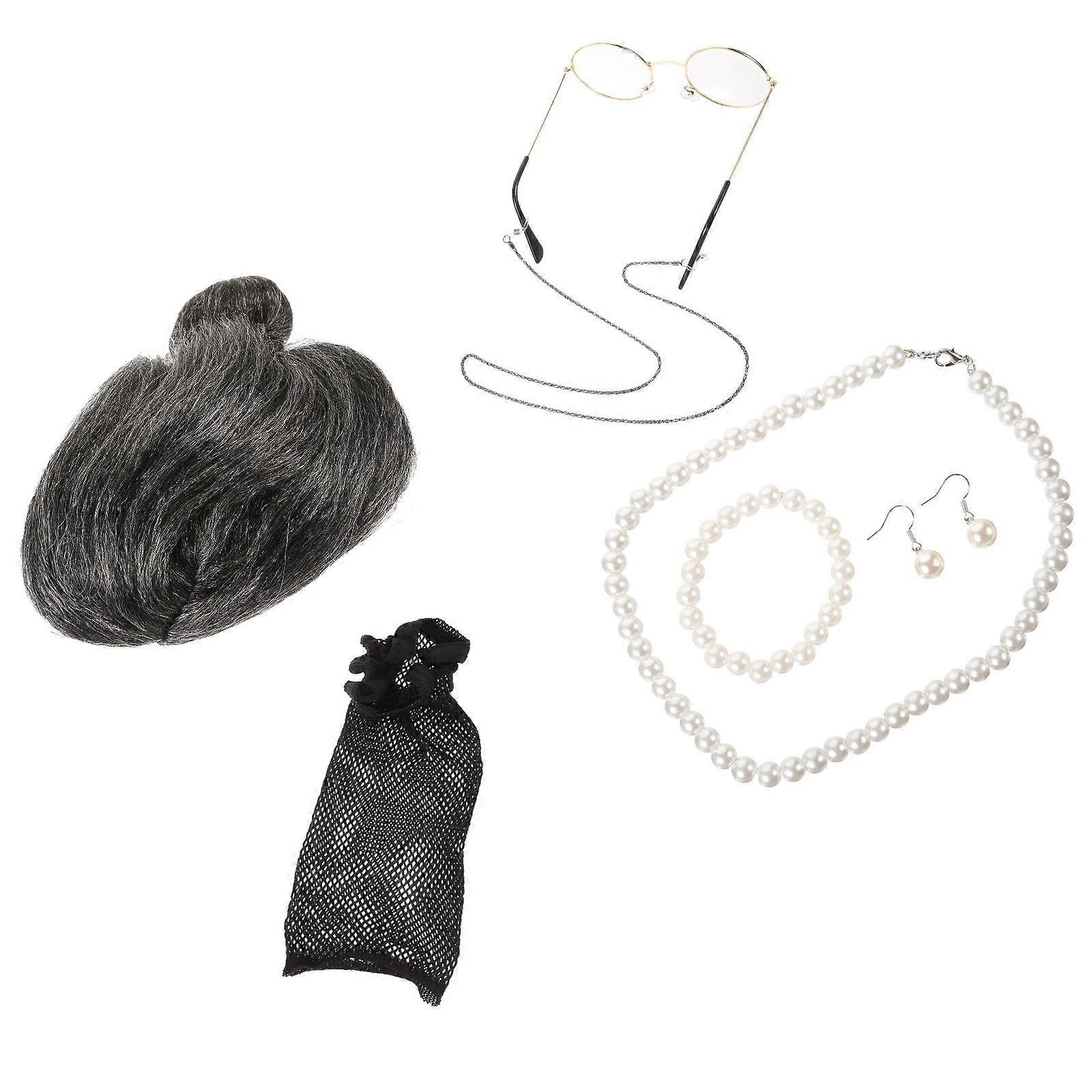 Funny Old Lady Cosplay Kit Performance Props Masquerade Assorted Color Cloth Metal for 1 Set