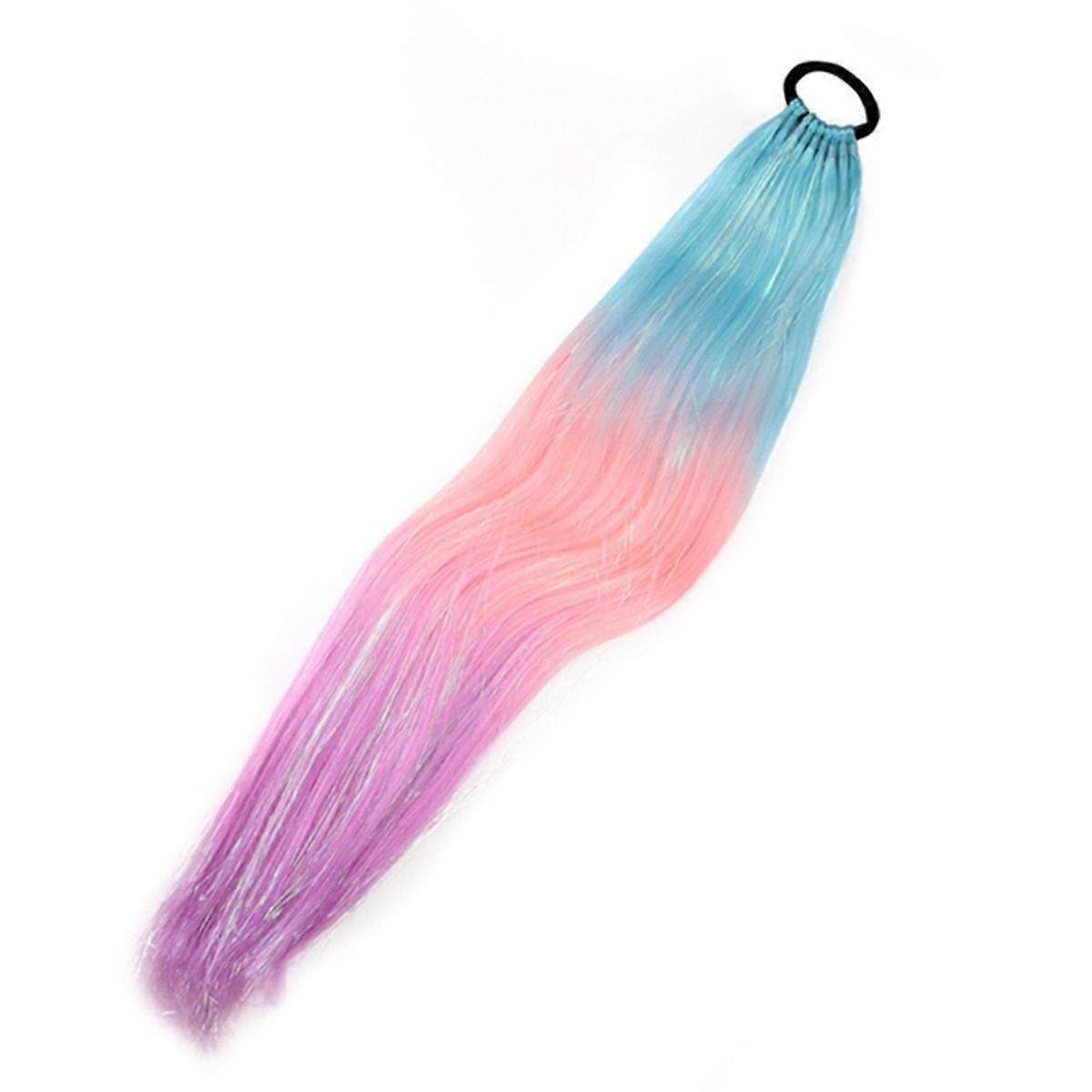 Gradient Color Dirty Braided Ponytail Extensions with Elastic Band 64cm Rainbow Braid Tail Hairpiece