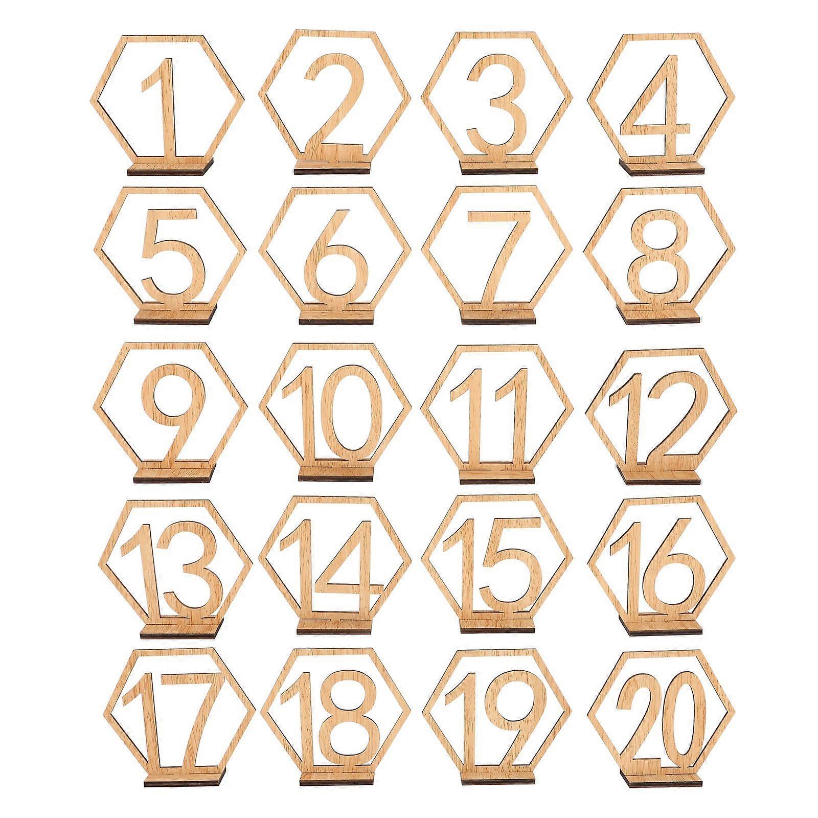 20pcs Hexagon 1-20 Wooden Table Numbers with Holder Base for Wedding Table Decoration