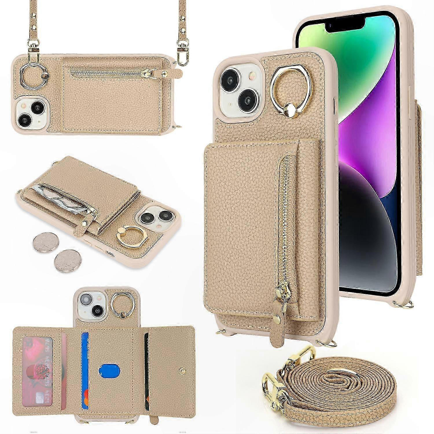 Litchi Texture Card Slot Leather TPU Case with Ring Stand for Phone