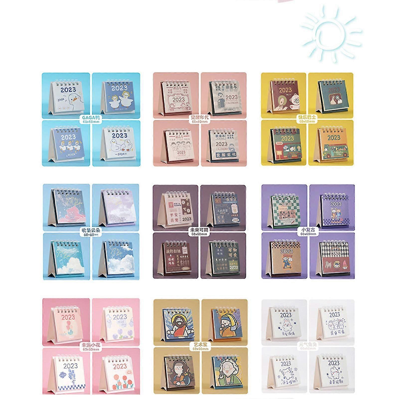 4pcs 2023 Cute Cartoon Mini Portable Stand Up Table Calendar for Daily Yearly Schedule