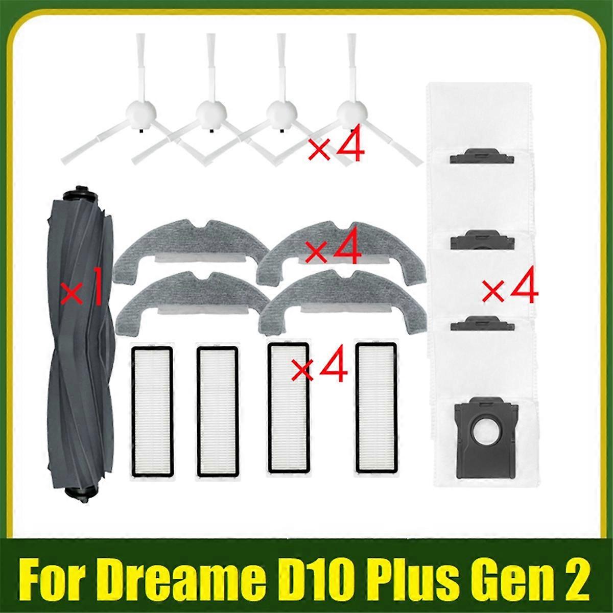 Rubber Brush for D10 Plus Gen 2 RLD32GD Replace Parts Accessories 4X Side Brush Hepa Filter Mop Cloth Dust Bag