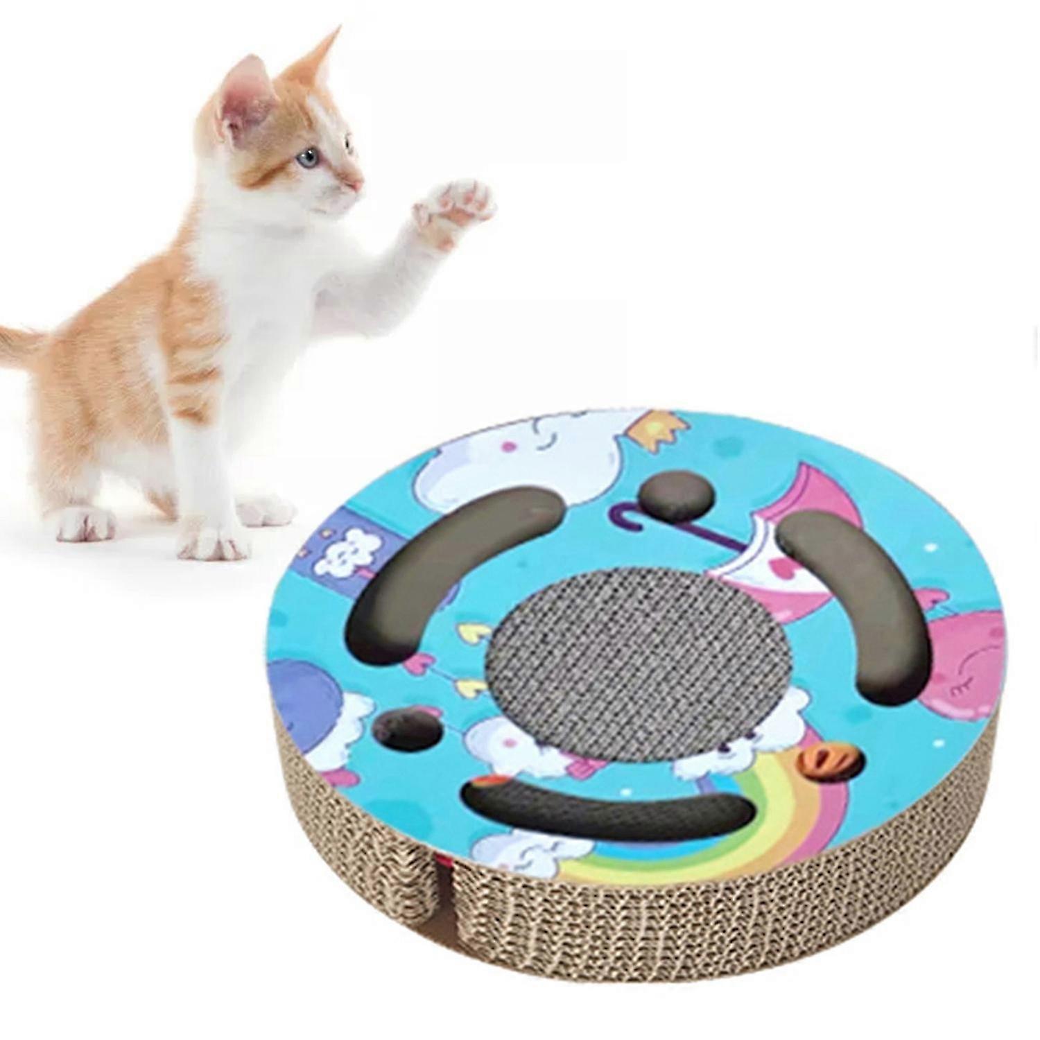 Cat Scratcher Pad Toy 3 in 1 Interactive Thickened Round Corrugated Kitten Scratching Toy with Bell