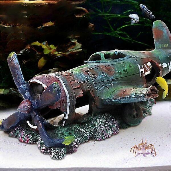 Artificial airplane aquarium decoration, 1 piece, made of environmentally friendly resin material