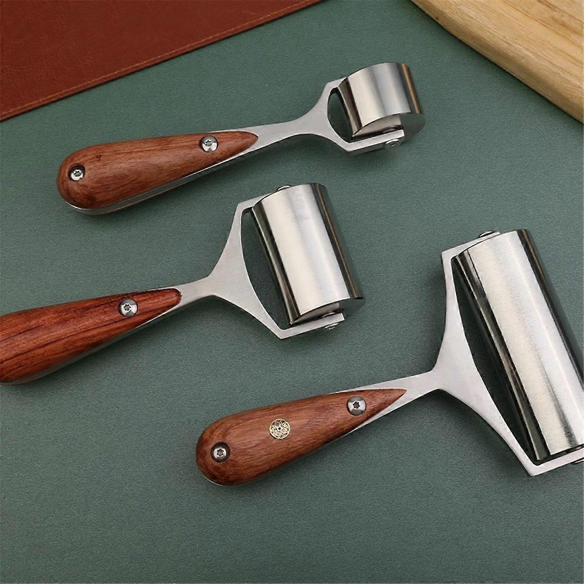 Pear Wood Handle Leather Roller Glue Edges Laminating Wheel Craft Handmade Smoother Creaser Tool Ste