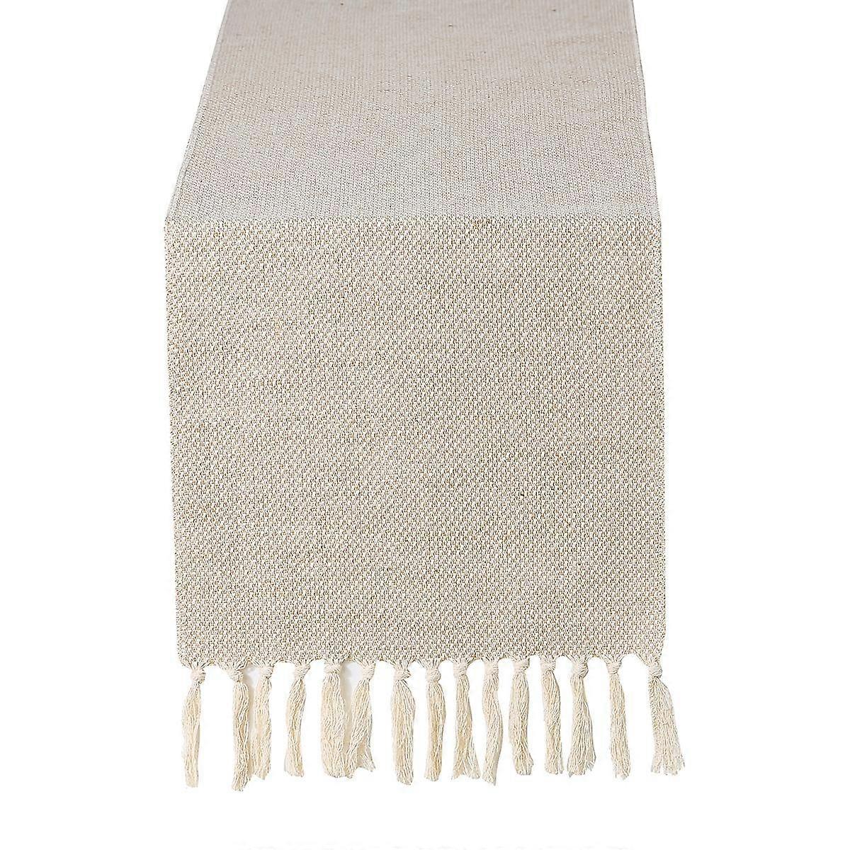 Cotton Linen Table Runner With Handmade Fringe, Rustic Table Runners Burlap(33x180cm)