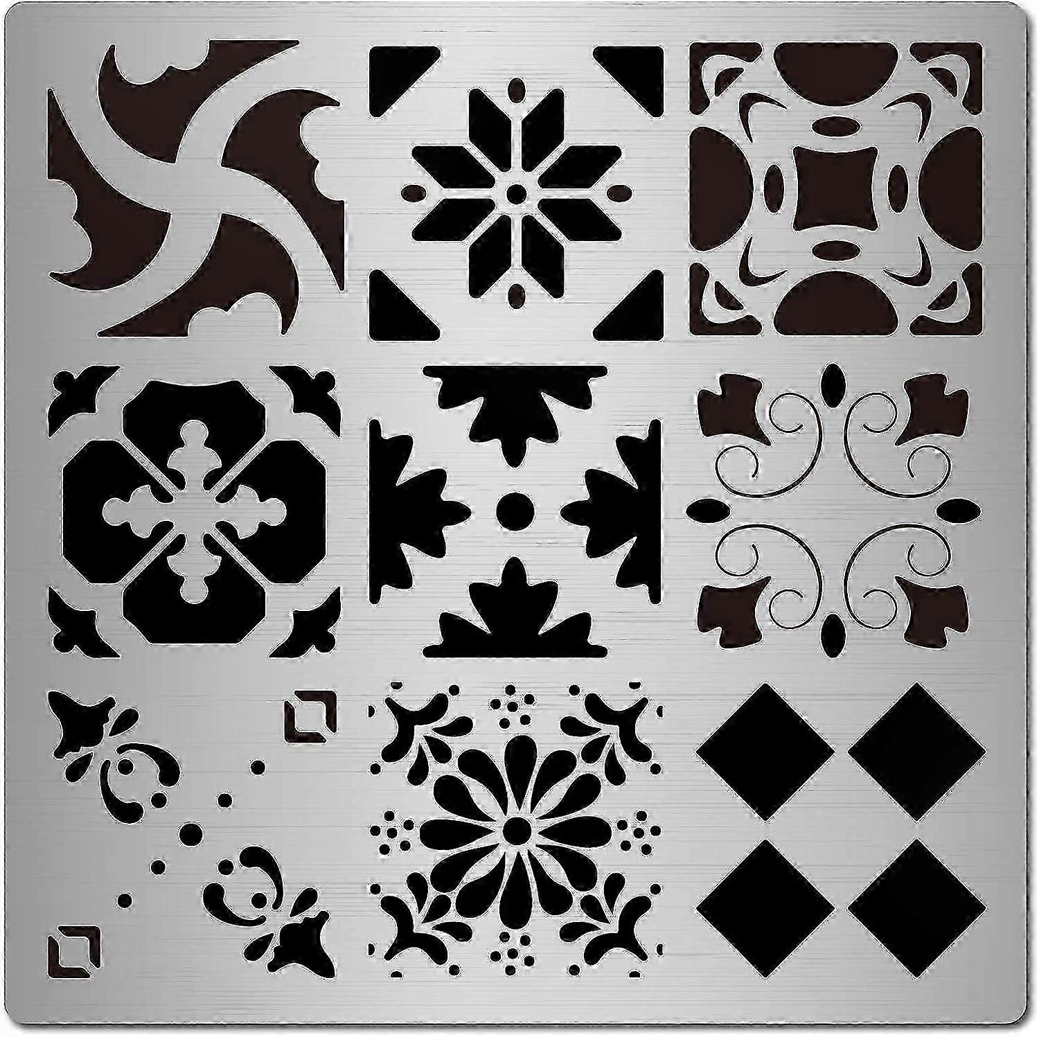 1pc Metal Cutting Die Stencil with Symmetrical Geometric Flower Pattern for Painting and Crafting Templates
