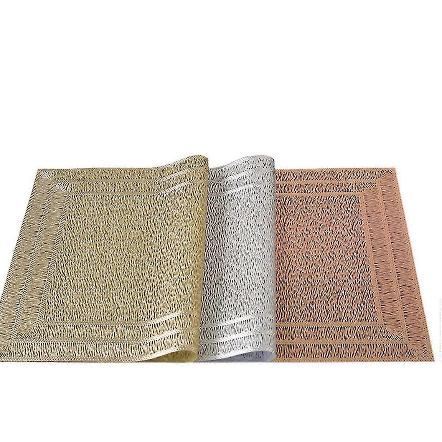 6Pcs Rectangular Woven Table Mat Slip 18x12 Inches Textured Scratch Proof PVC Table Mats, for Kitchen Home Decor Gold