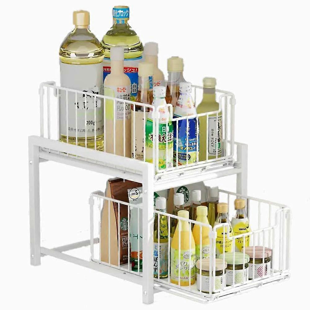 Kitchen Sink Under Cabinet Organizer 2-Tier Pull Out Storage Rack for Kitchenware
