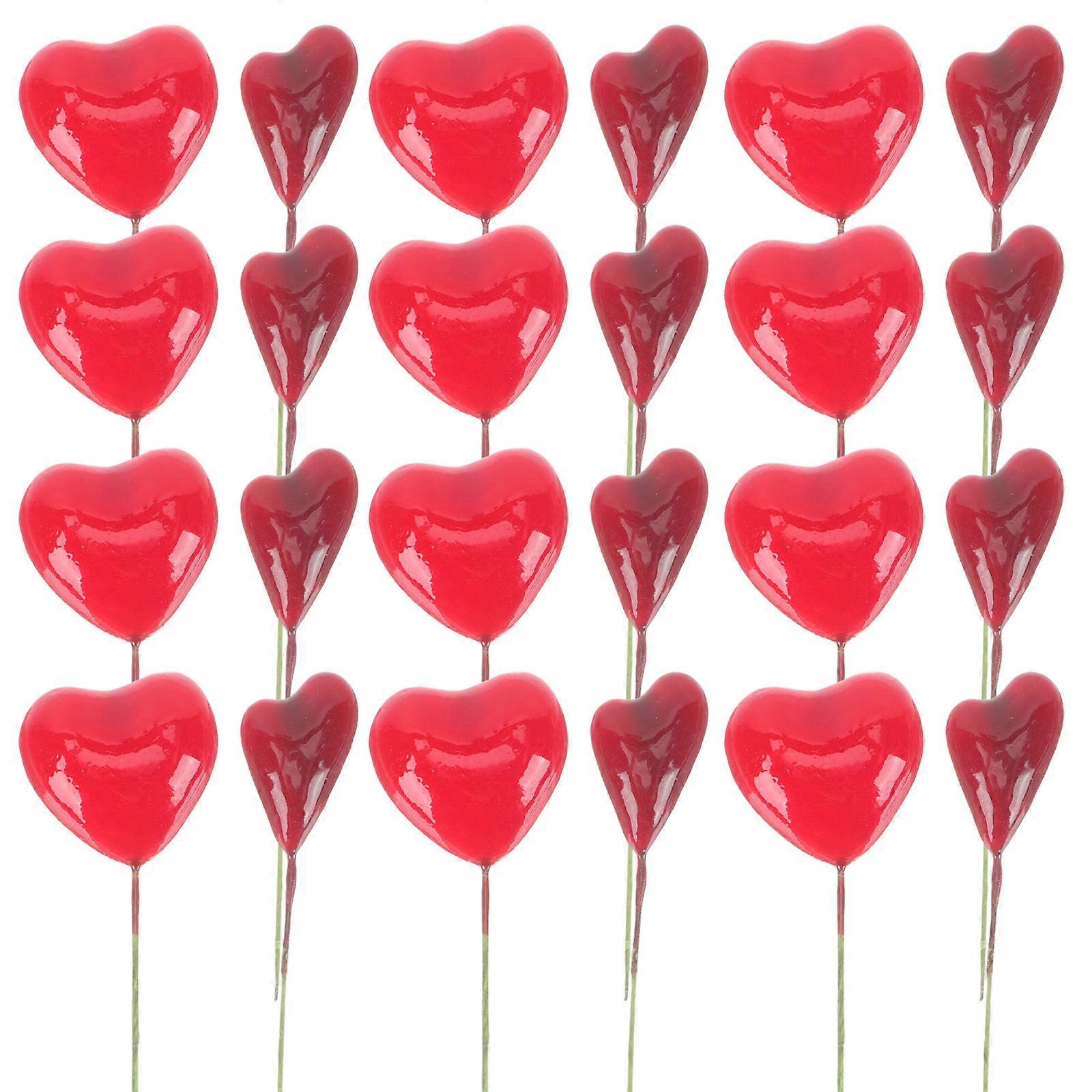 Love Heart Cake Inserts Red Plastic Cake Picks for Decoration 40Pcs Set