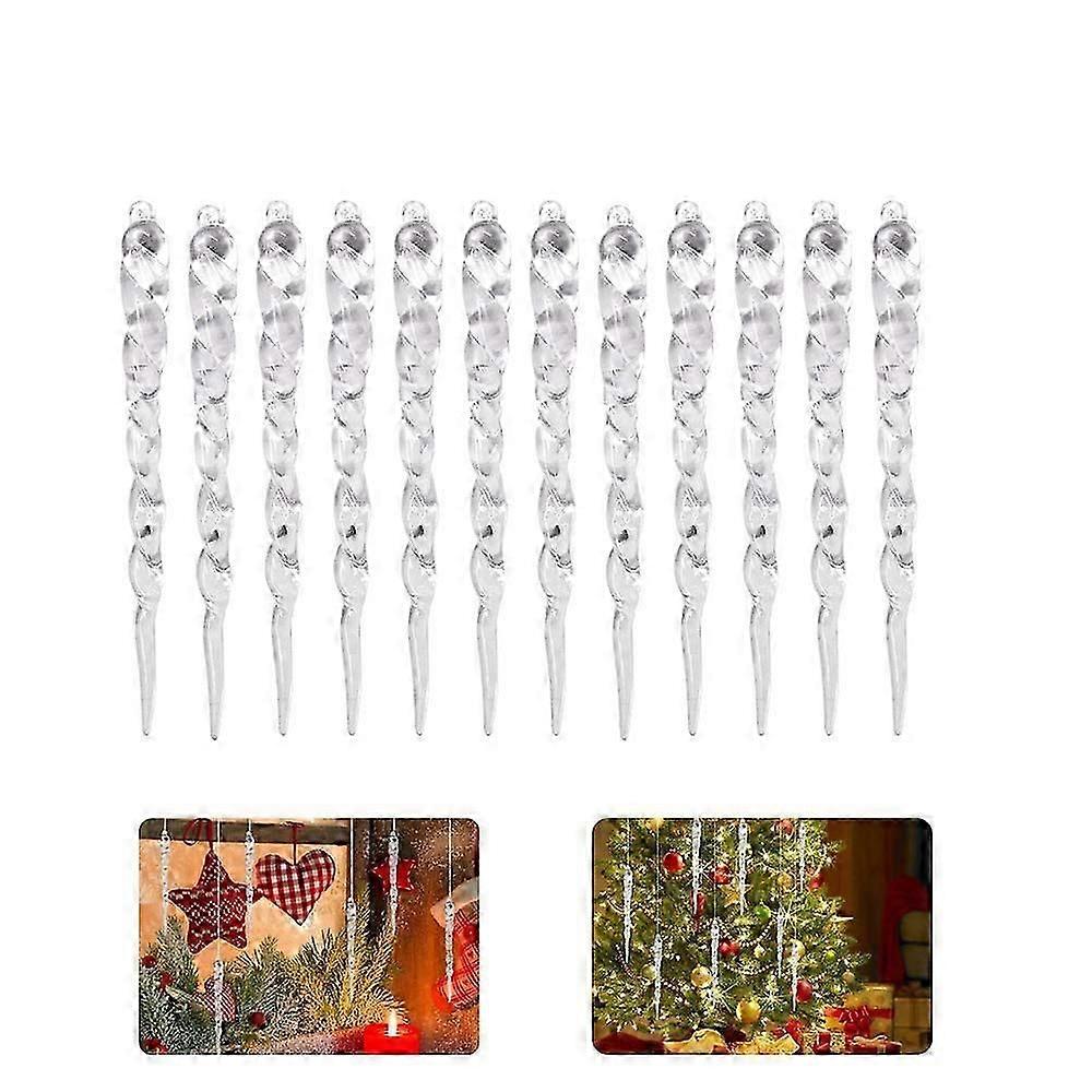 24PCS Transparent White Icicles Decorations Christmas Tree Icicles,Plastic Icicles Ornaments for Christmas Tree Hanging (12cm)