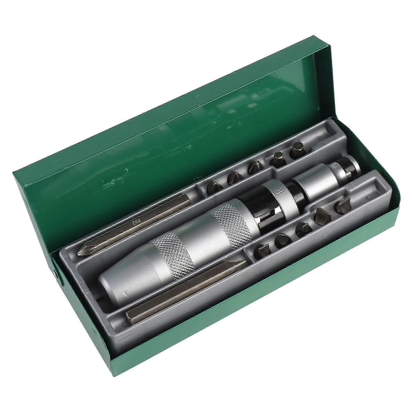 14 Pcs 1/2 Impact Screwdriver Set Kit with Metal Box Reversible Hand Tool for Repairing