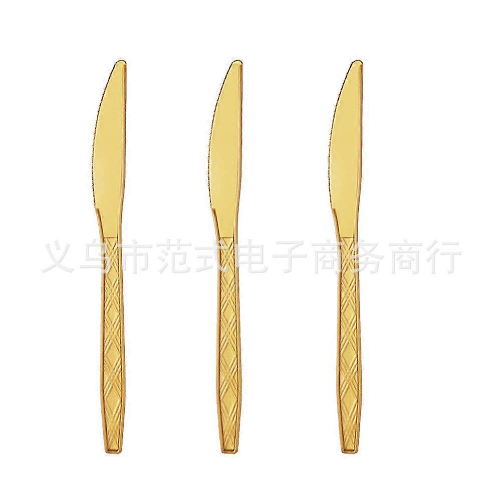 Gold pattern plastic knife, fork and spoon tableware birthday party disposable tableware photography props solid color knife, fork and spoon