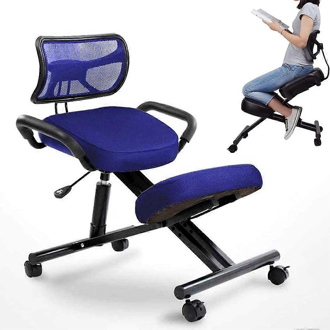 Ergonomic Kneeling Chair With Roller For Home And Office, Angled Seat, Thick Cushions, Back Support, Height Adjustable