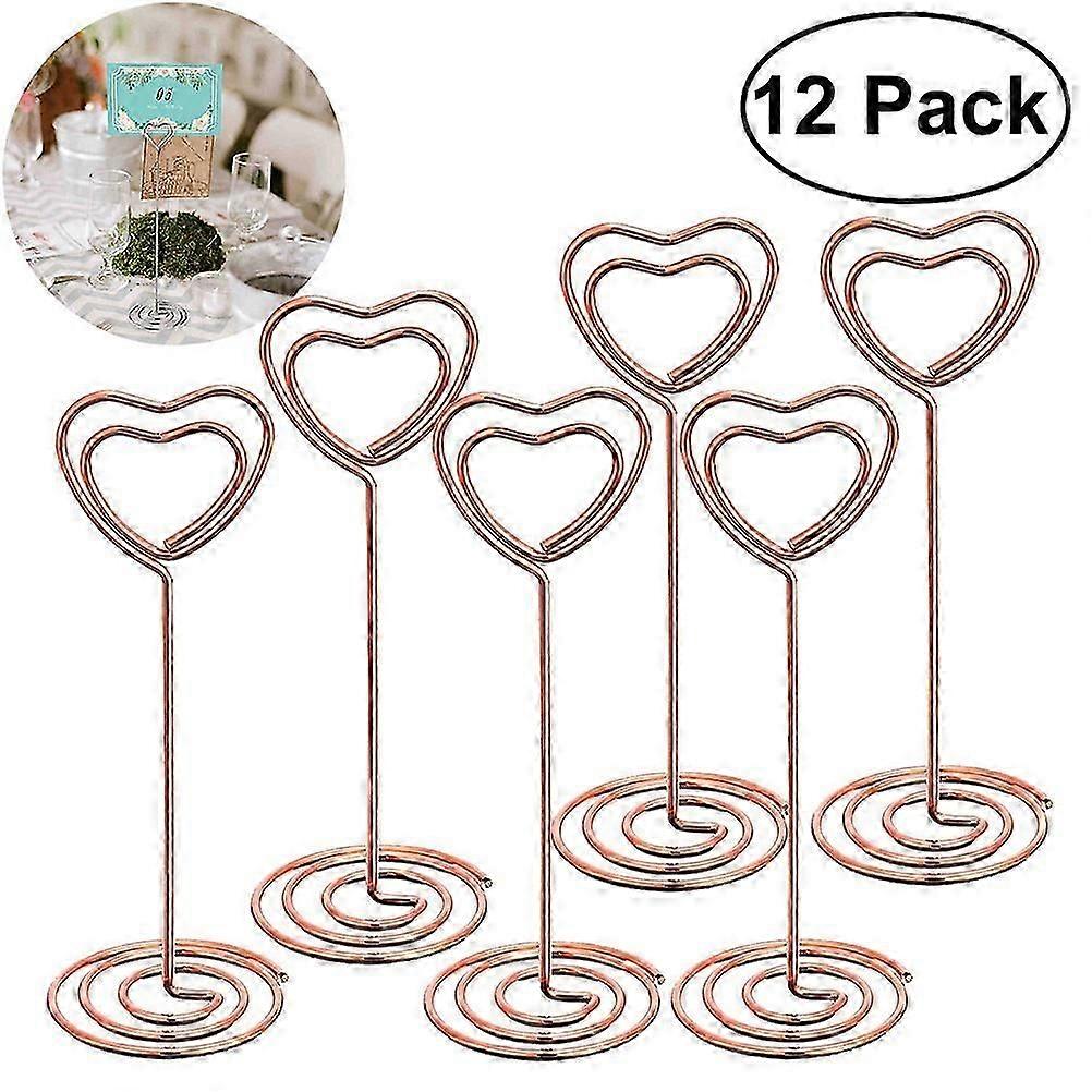 12 Rose Gold Heart Photo Holders for Wedding Table Numbers and Menu Displays in British Celebrations