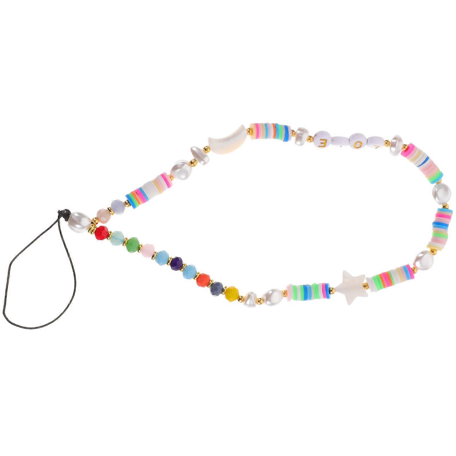 Beaded Phone Charm Strap 2Pcs Firm Attachment Prevent Dropping Moon Star Design For Mobile Phones 20.5x0.8cm