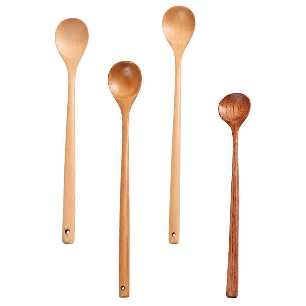 Wooden Spoons for Kitchen Use 4Pcs Long Handle Soup and Honey Spoons