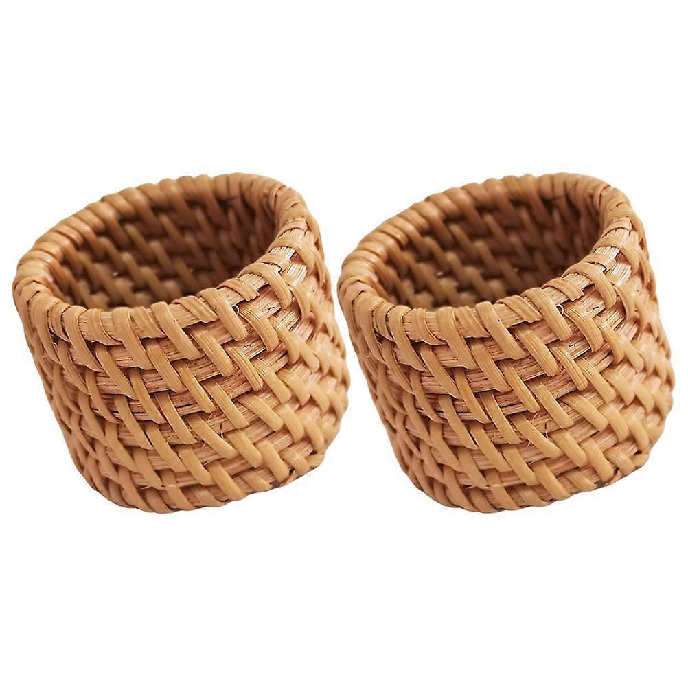 Brown Rattan Napkin Rings for Decorative Serviette Buckles 4Pcs Set