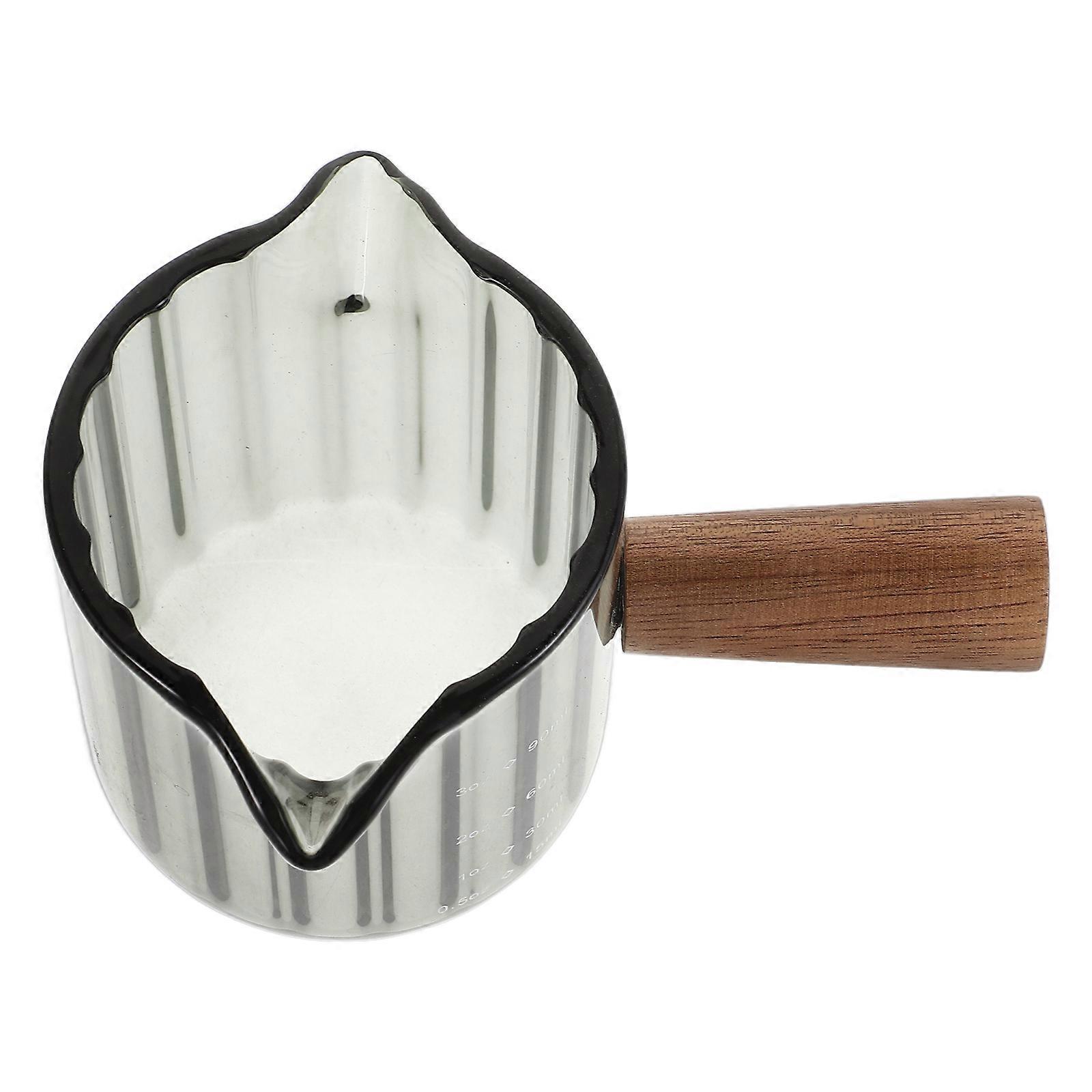 Glass Espresso Cups with Wood Handle for Frothing 2Pcs Double Spout Milk Pitcher