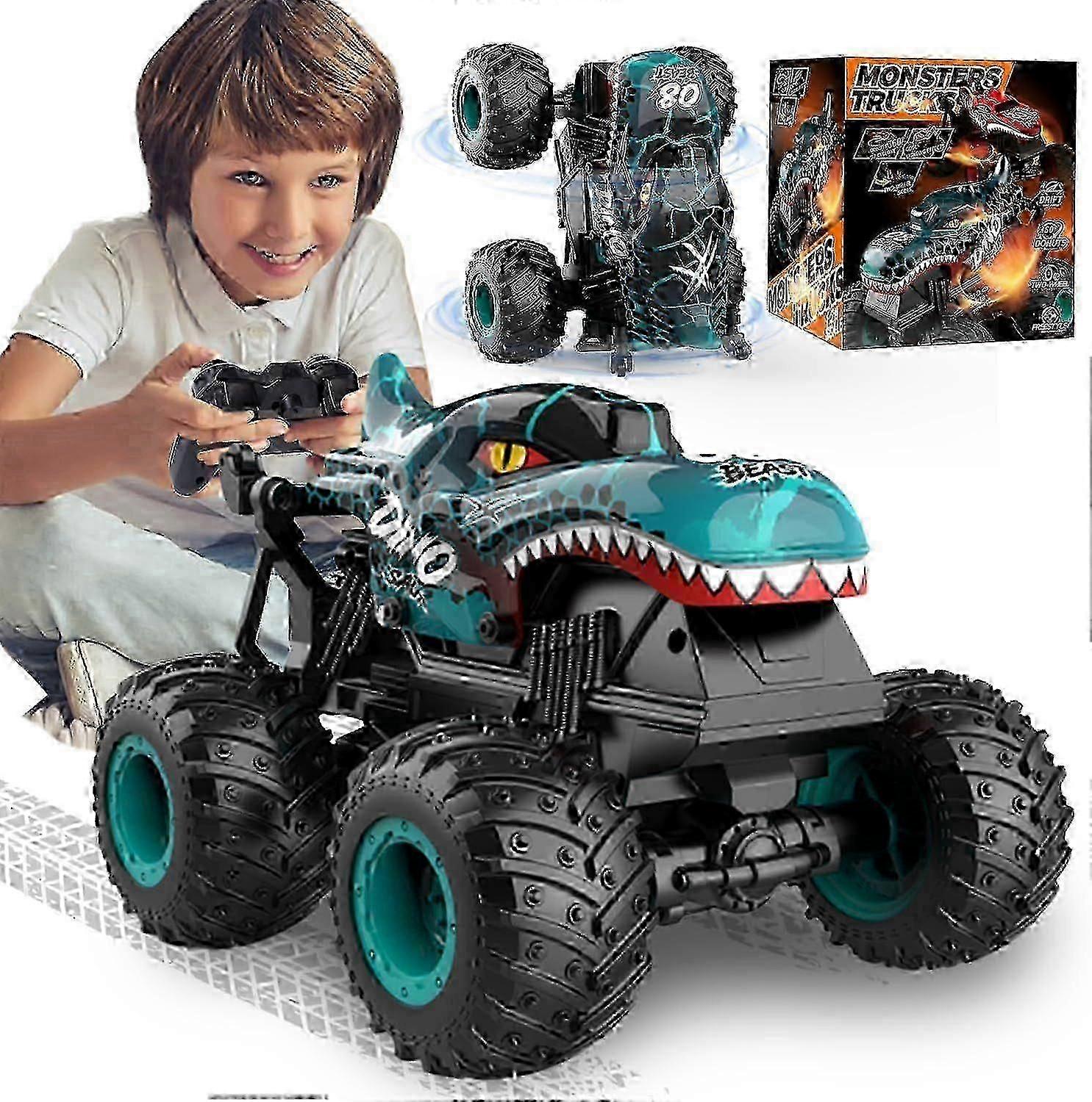 SBSG 2.4 جيجا هرتز RC Monster Truck Toys للأولاد ، 1:20 ديناصور سيارة تحكم عن بعد مع أضواء وموسيقى ، شاحنة Stunt 360 Spin Walk
