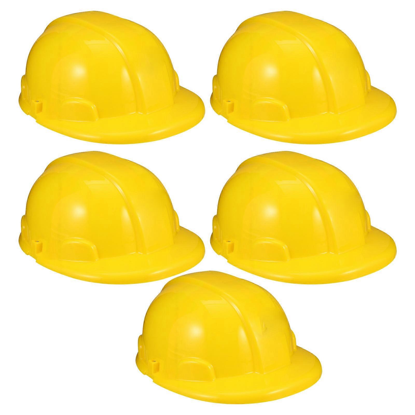 5Pcs Durable Construction Hat Yellow Plastic Bright Worker Caps Toy for Decor