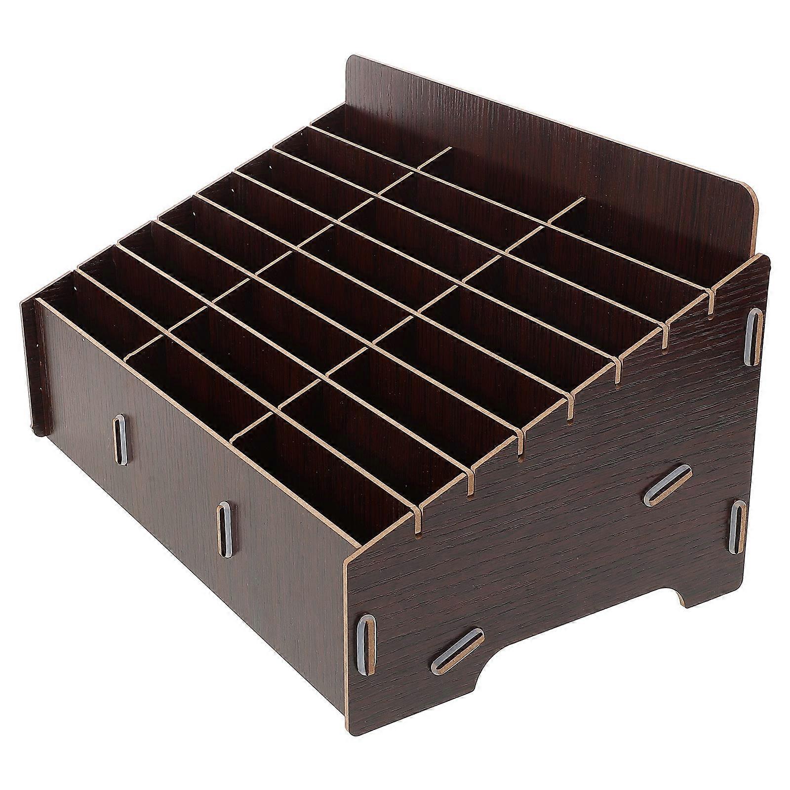 Desktop Cell Phone Storage Box for Office Use 2Pcs Wooden Multi-Grid Organizer