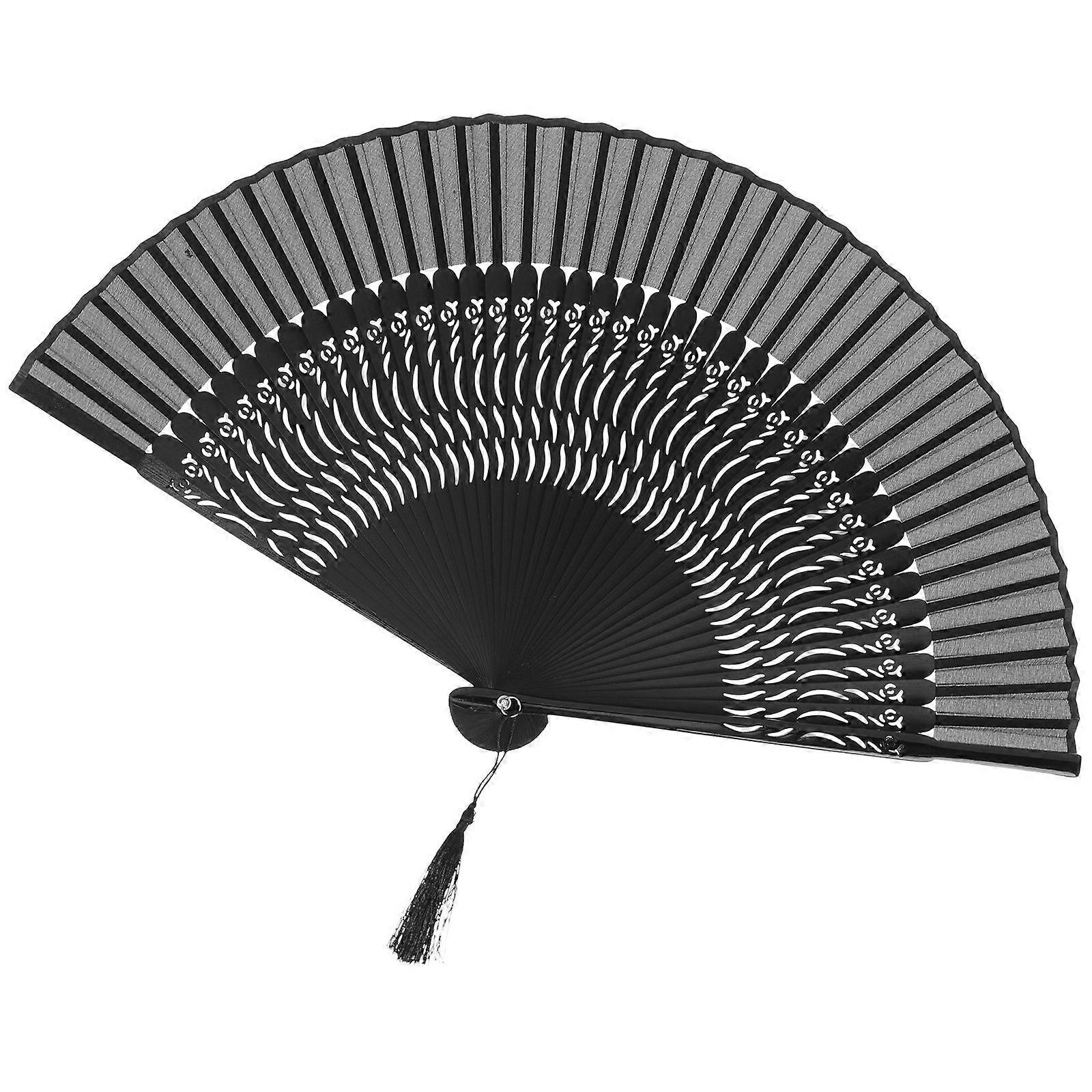 Black Handheld Folding Fan for Dance Party 2Pcs Elegant Chinese Style