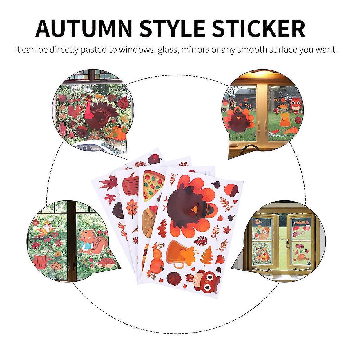 Thanksgiving Themed Glass Sticker Wall Sticker for Window 4Pcs Assorted Color