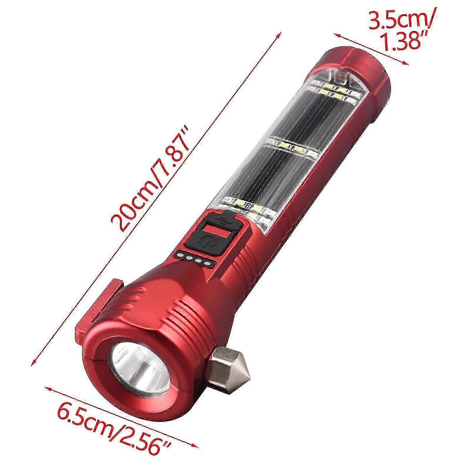 Solar, LED, USB Flashlight,USB Charging Car Strong Light Hammer Flashlight