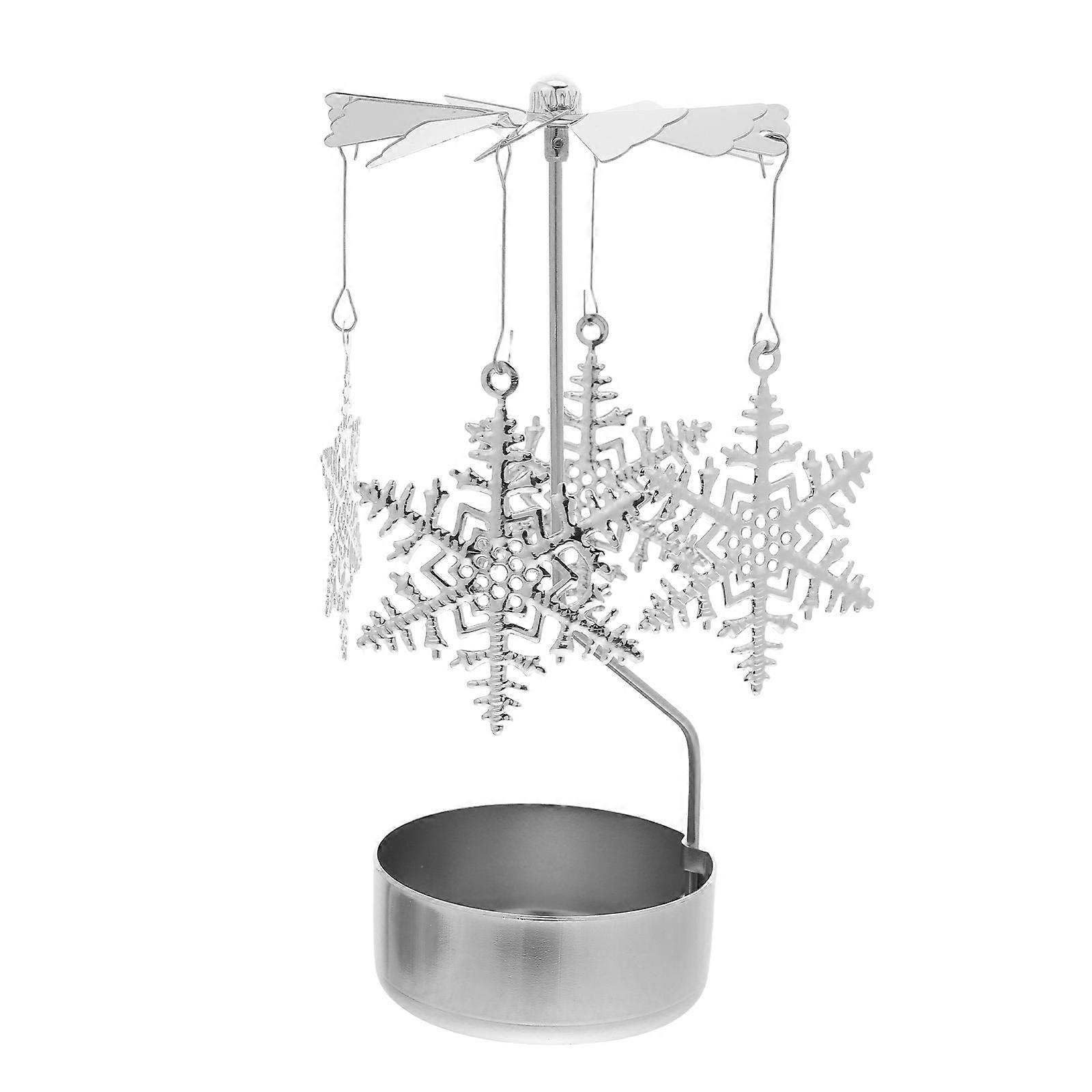 Snowflake Rotating Tealight Holder Silver Iron Featuring Festive Elegance for Christmas