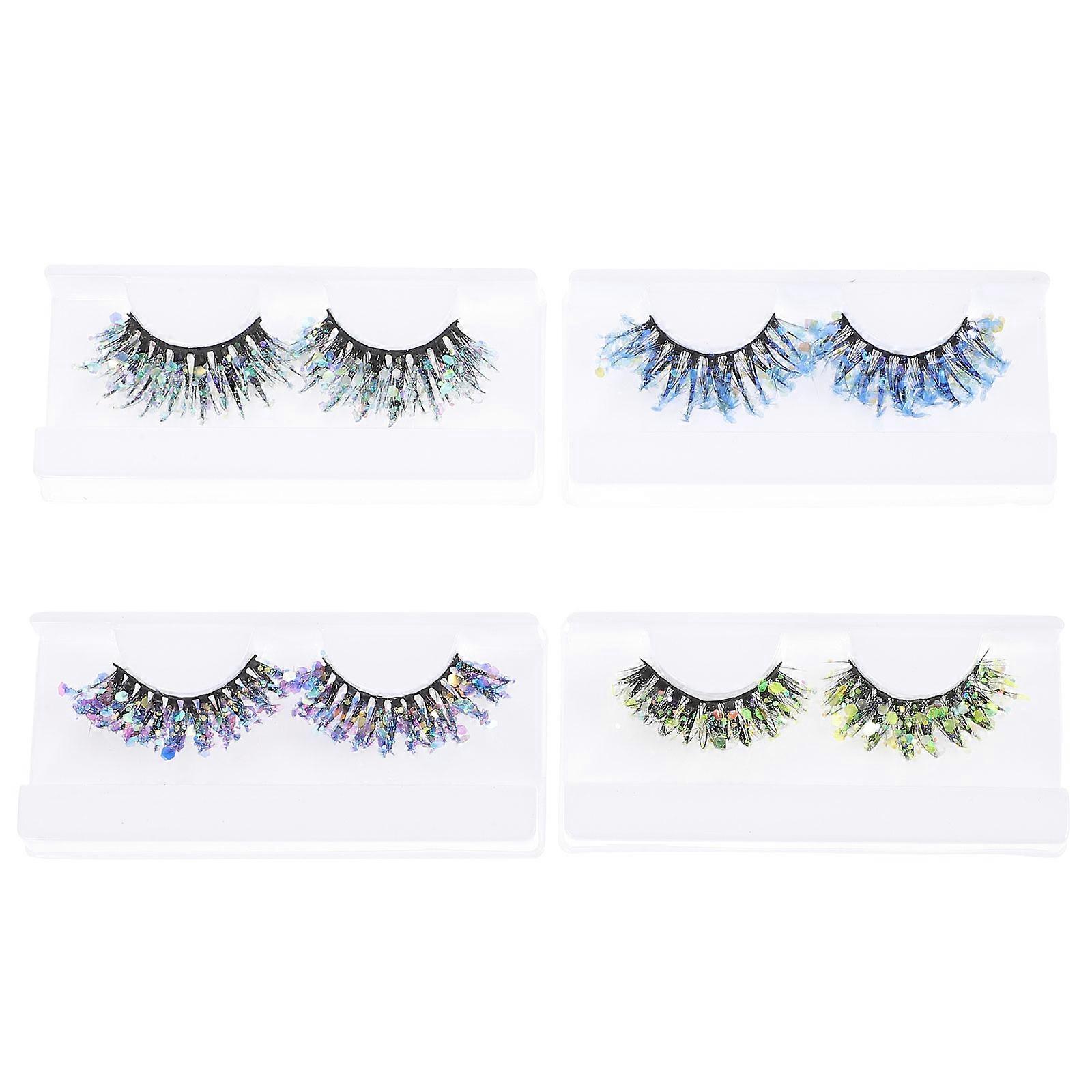 Glitter False Eyelashes Colored Eyelashes for Makeup 4Pairs with Shine