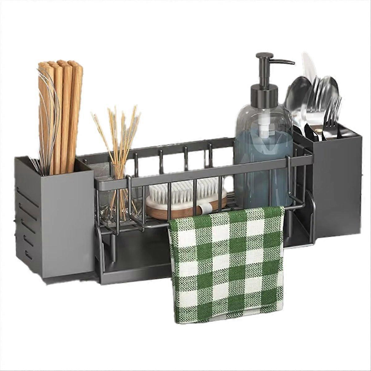 Kitchen Sink Organizer Rack - Plastic Self-Draining Shelf for Soap B
